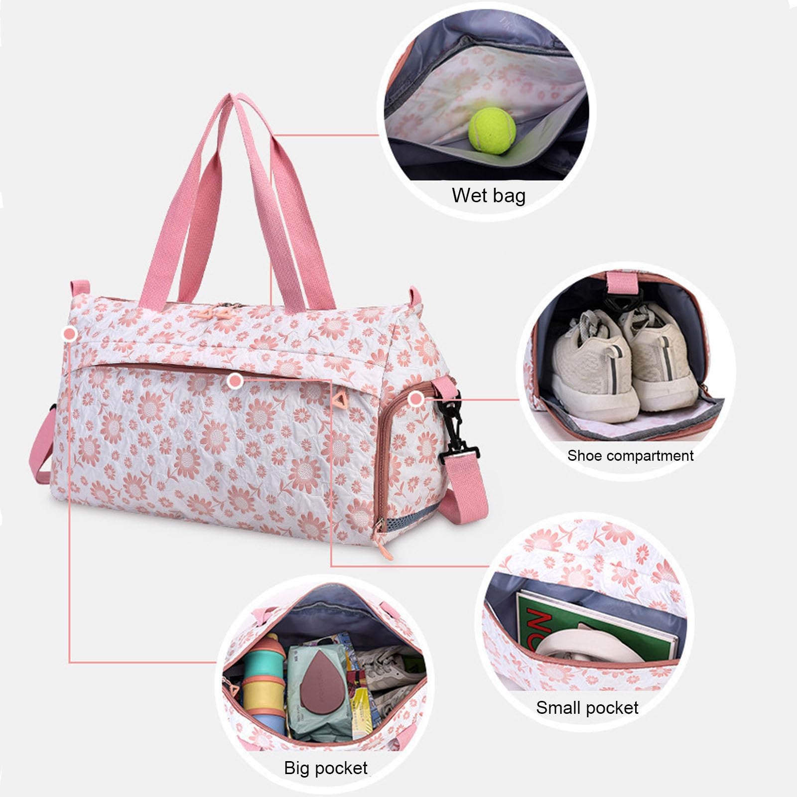 Cute Floral Duffle Bag for Travel,Gym Bag for for Girl/Women,Waterproof Overn…