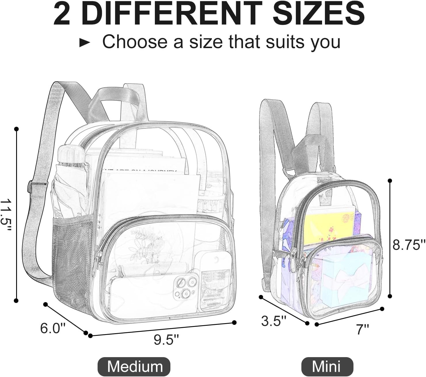 USPECLARE Clear Backpack for Stadium Events Small Clear Backpack 11.5×9.5×6 f…