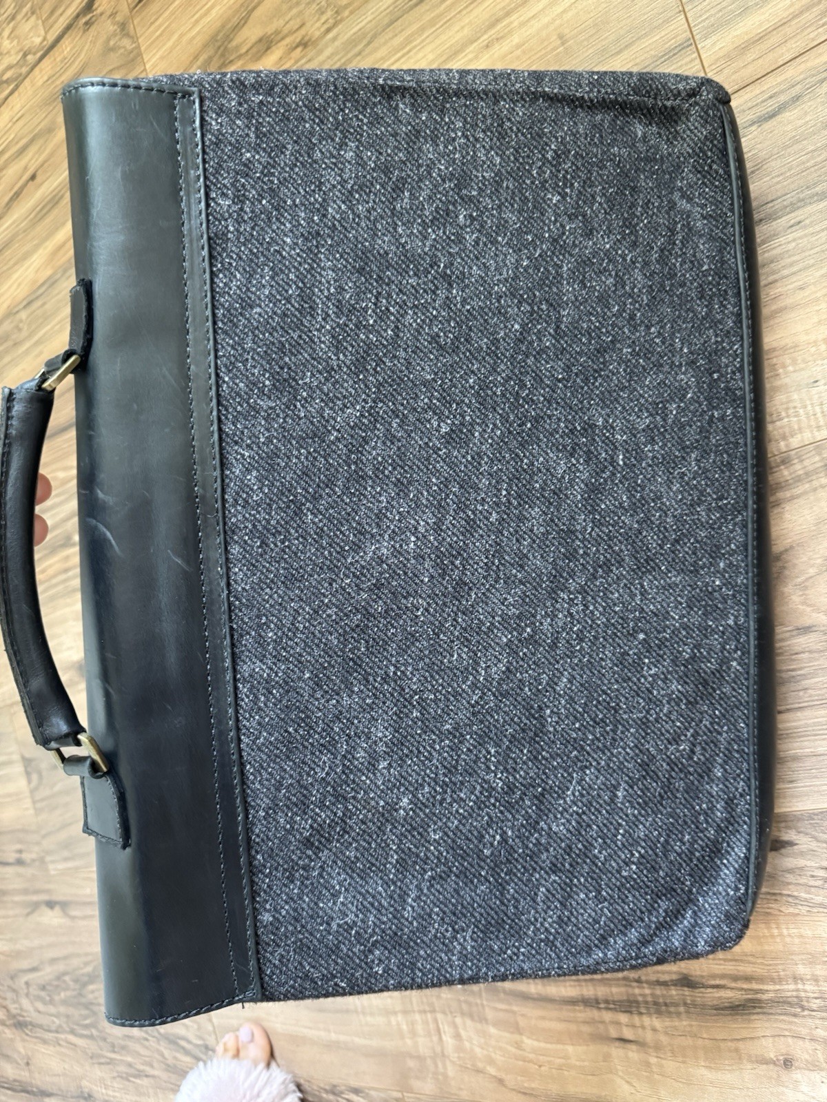 Sandast Black Gray Herringbone Briefcase Large Push Lock Men Inner Pockest