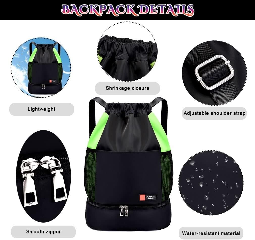 Drawstring Backpack Sports Gym Bag with Shoes Compartment Water-Resistant String