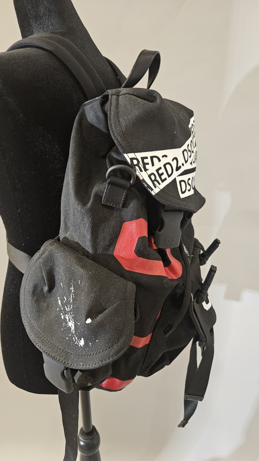 DSQUARED2 Black Graphic Print Backpack Buckle Drawstring, Adjustable Strap