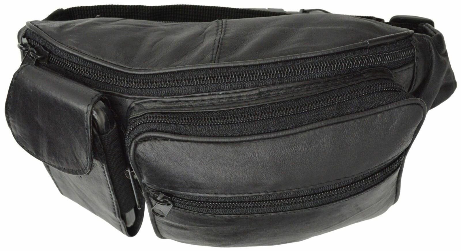 New Black Pure Leather Fanny Pack Waist bag Adjustable Travel Pouch Cell Phone