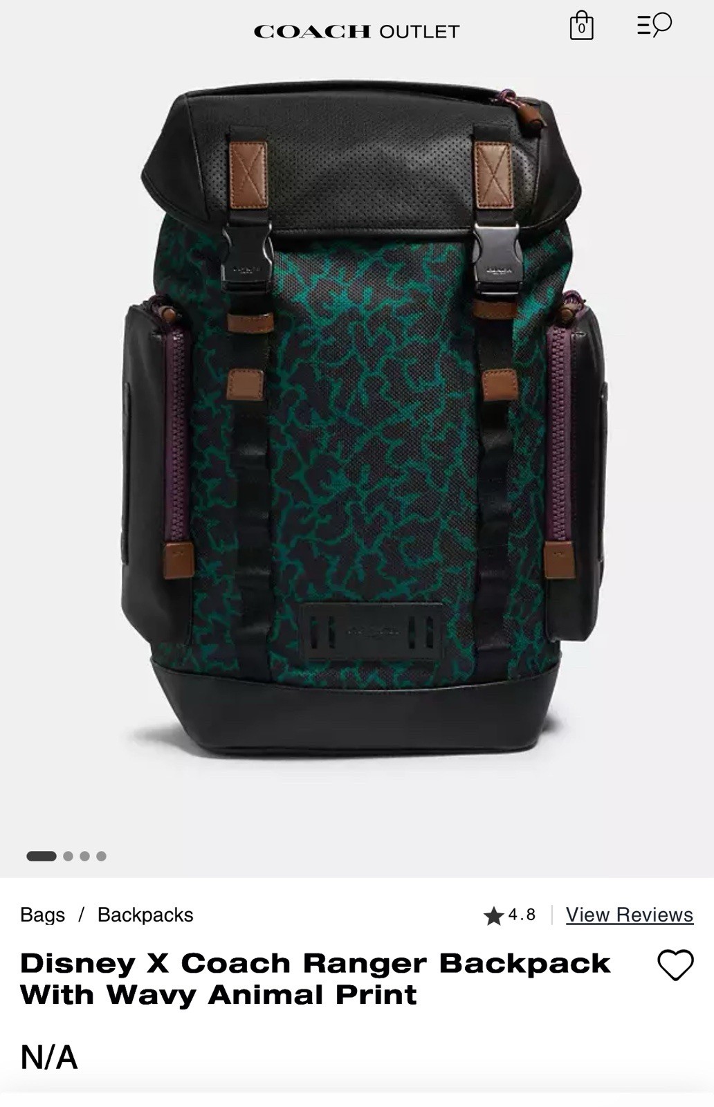 Disney X Coach – Ranger Backpack With Wavy Animal Print -New With Tag – Sold Out