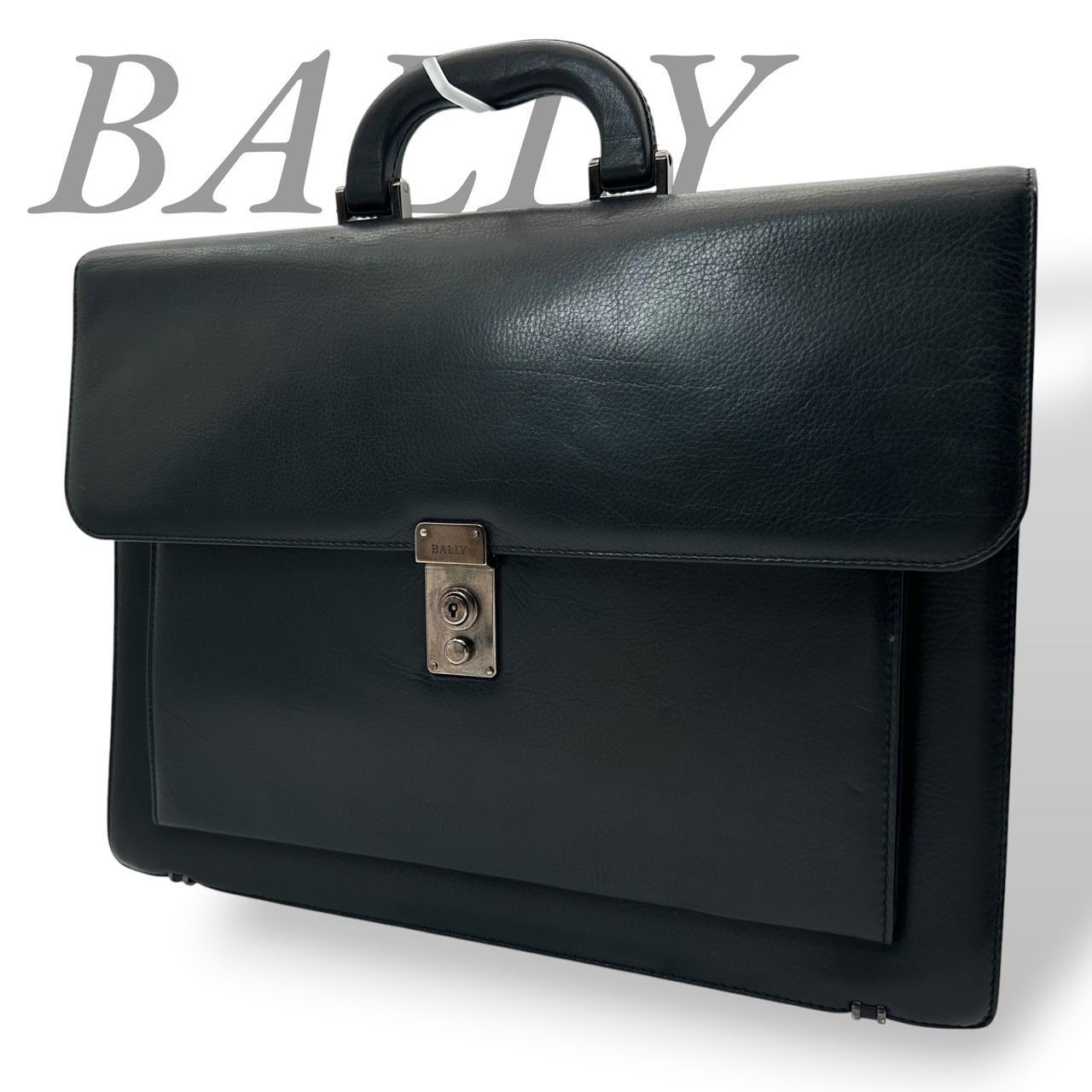 Authentic Bally Leather Business Bag 41cm Black Mens Briefcase Damaged (Lightly