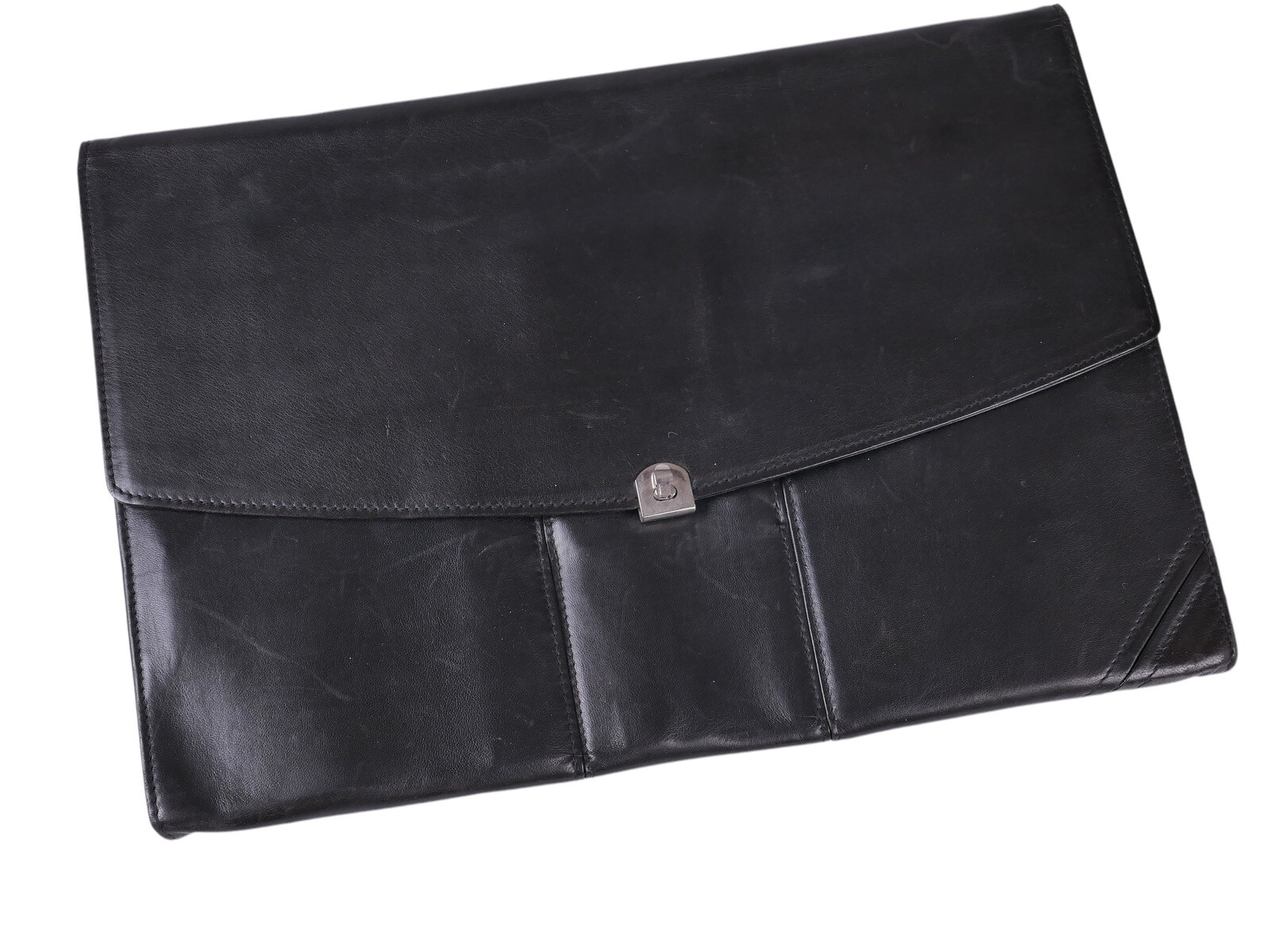 Seeger Cashmere in Leather Black Thin Metal Clasp Sleeved Folio Made in Germany