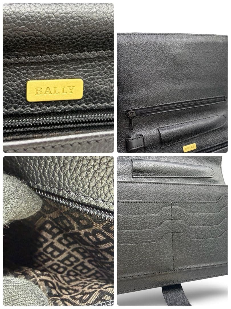 Authentic Bally Leather Clutch Bag Black 17cm x 24.5cm Dress Casual Stylish