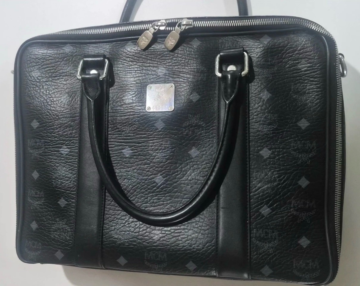 MCM Large Classic Visetos black coated canvas briefcase bag Good Condition