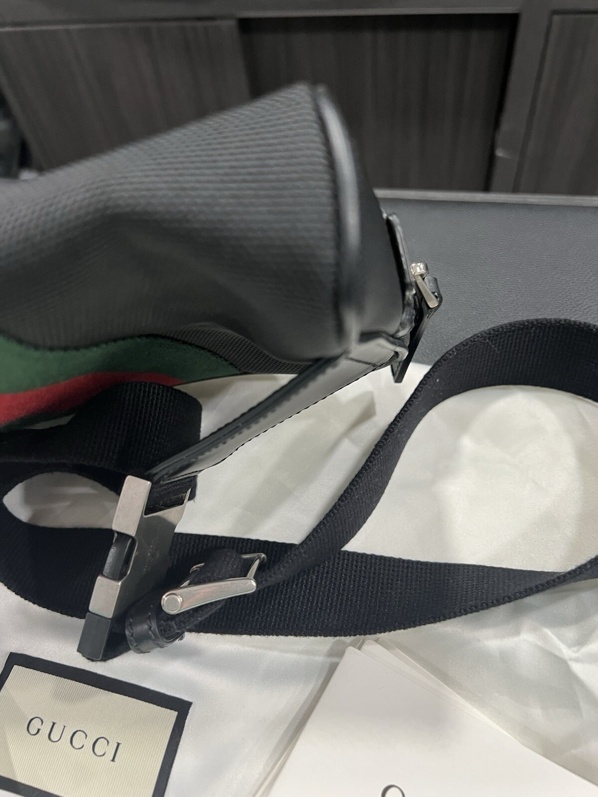 Gucci Techno Web Stripe Belt Bag W/Duster & Authenticity Retail $1400