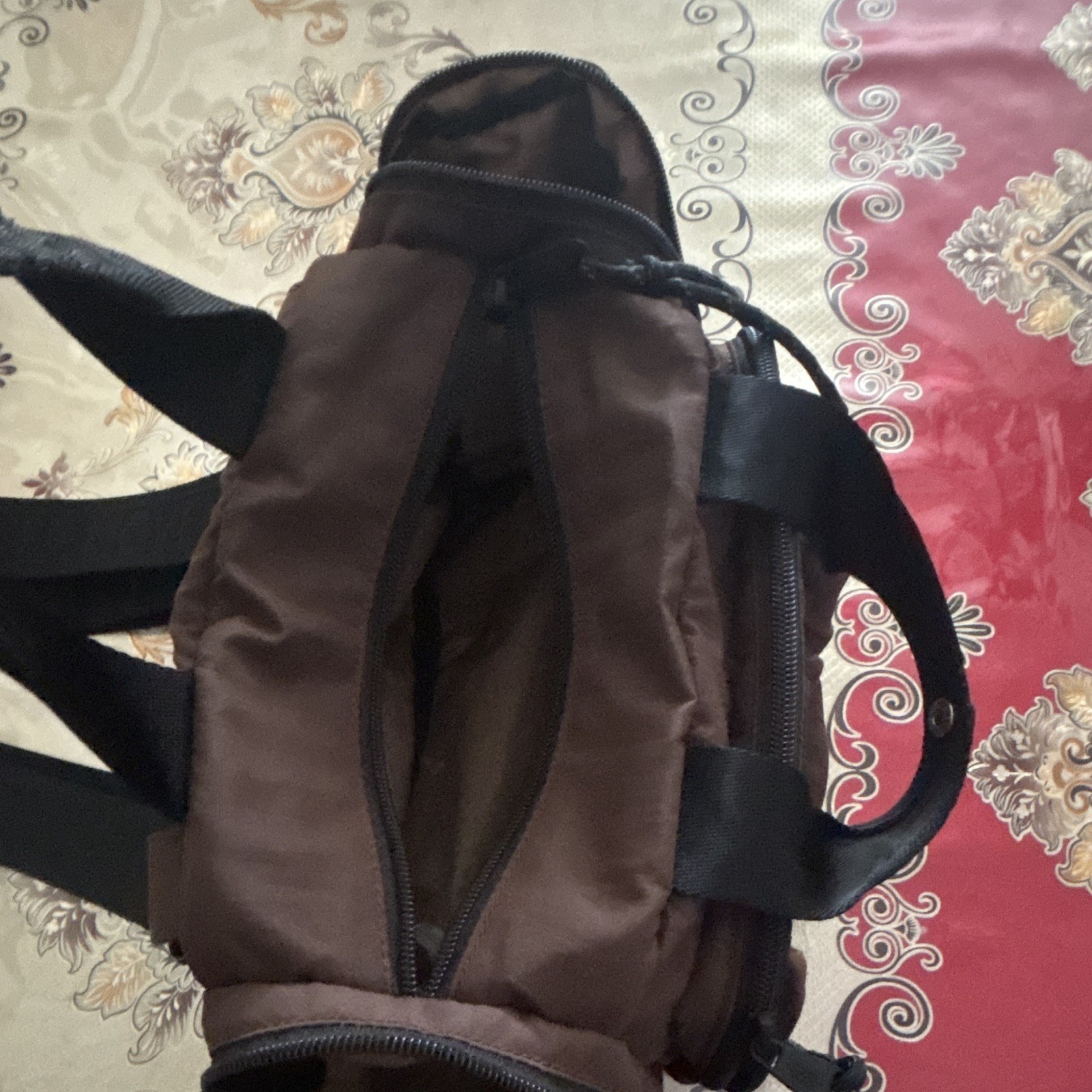 Men’s Brown & Black Duffle Bag Zip Closure Shoulder Strap Outer Pockets
