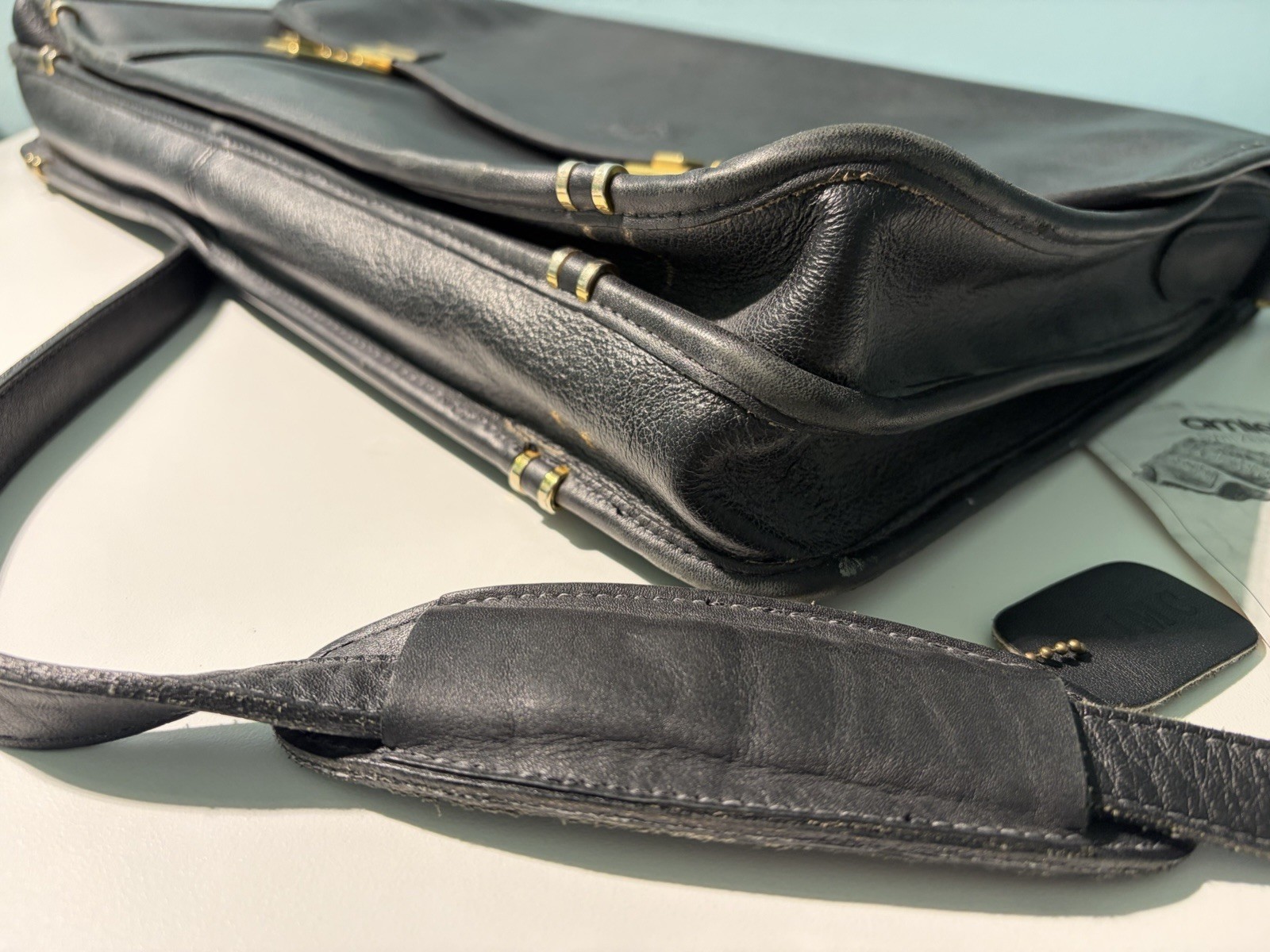 VTG Mitchell USA Full Grain Leather Briefcase Messenger Bag & Shoulder Strap
