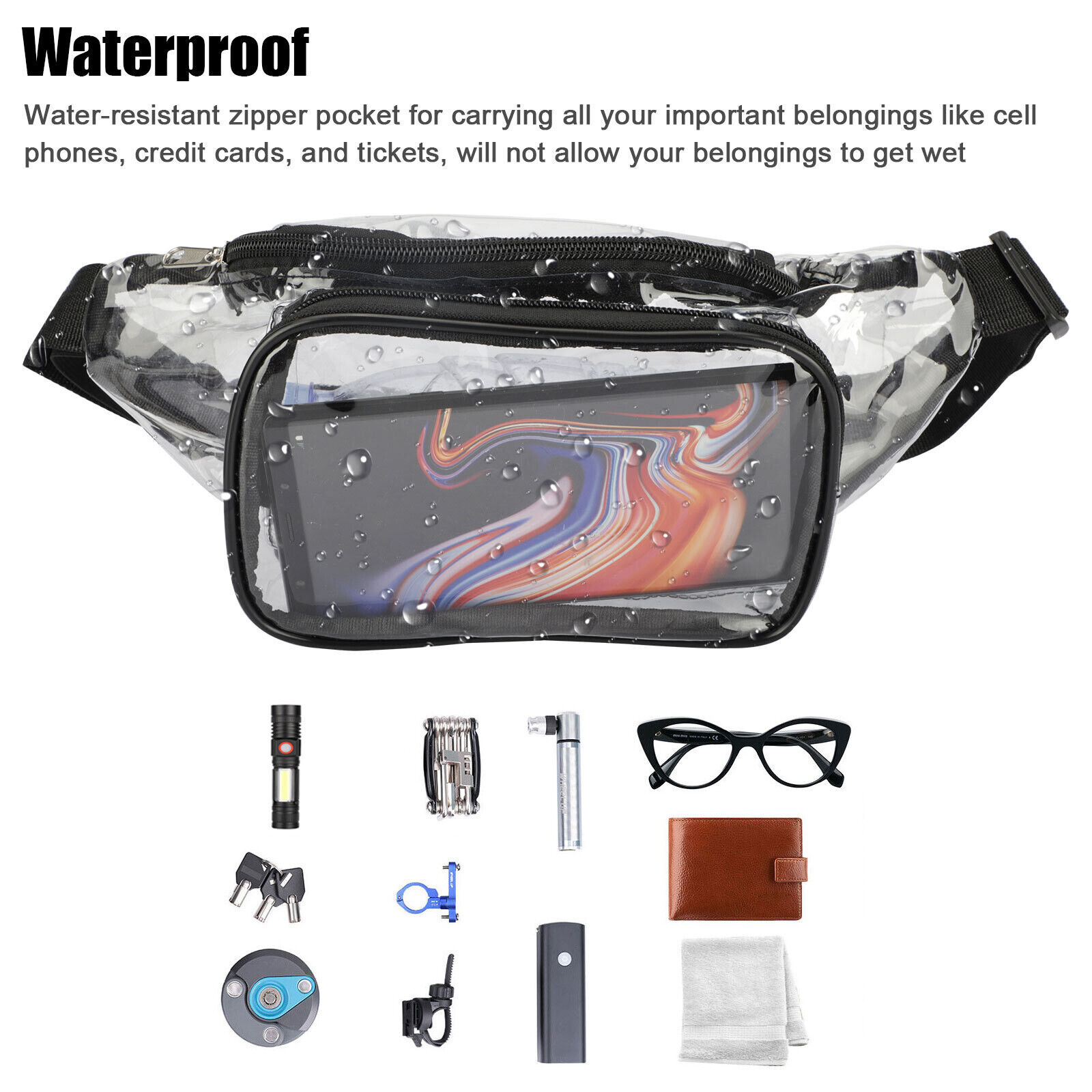 Waterproof Men Women Waist Bag Clear Fanny Pouch Outdoor Travel Pack Adjustable