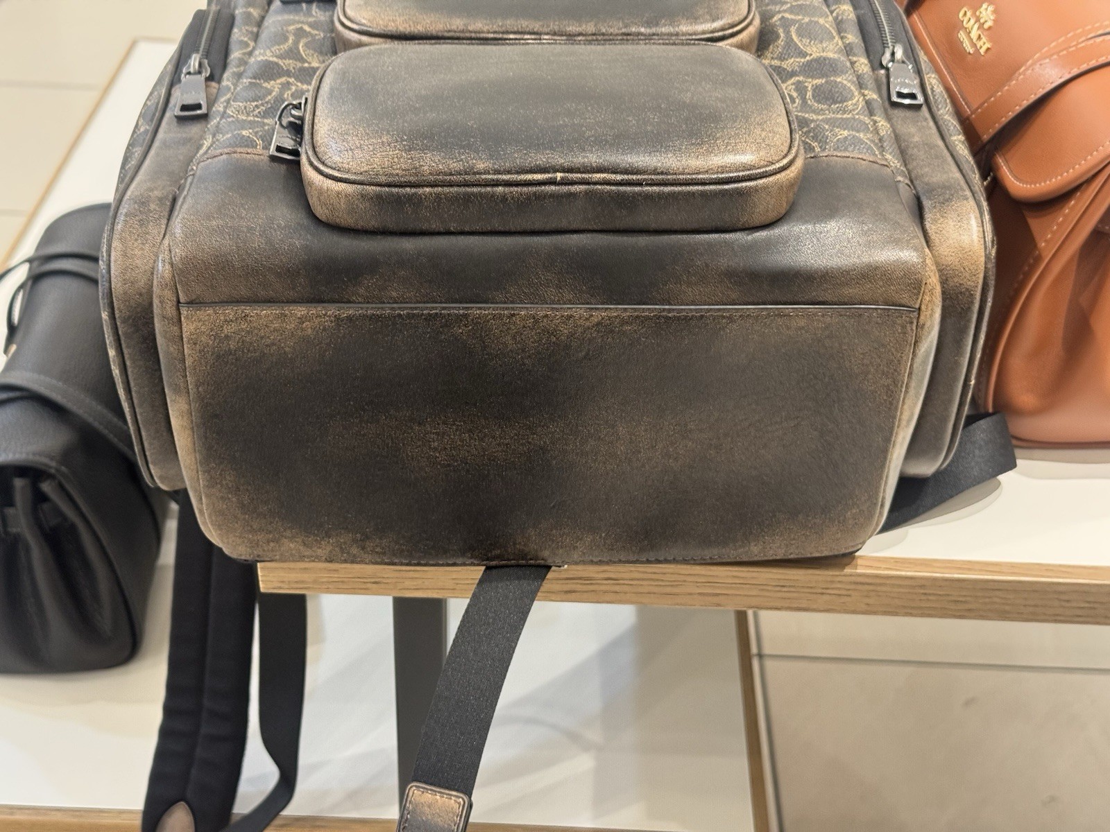NWT Coach Finn Backpack In Loved Signature Canvas Gunmetal/Brown CDY56