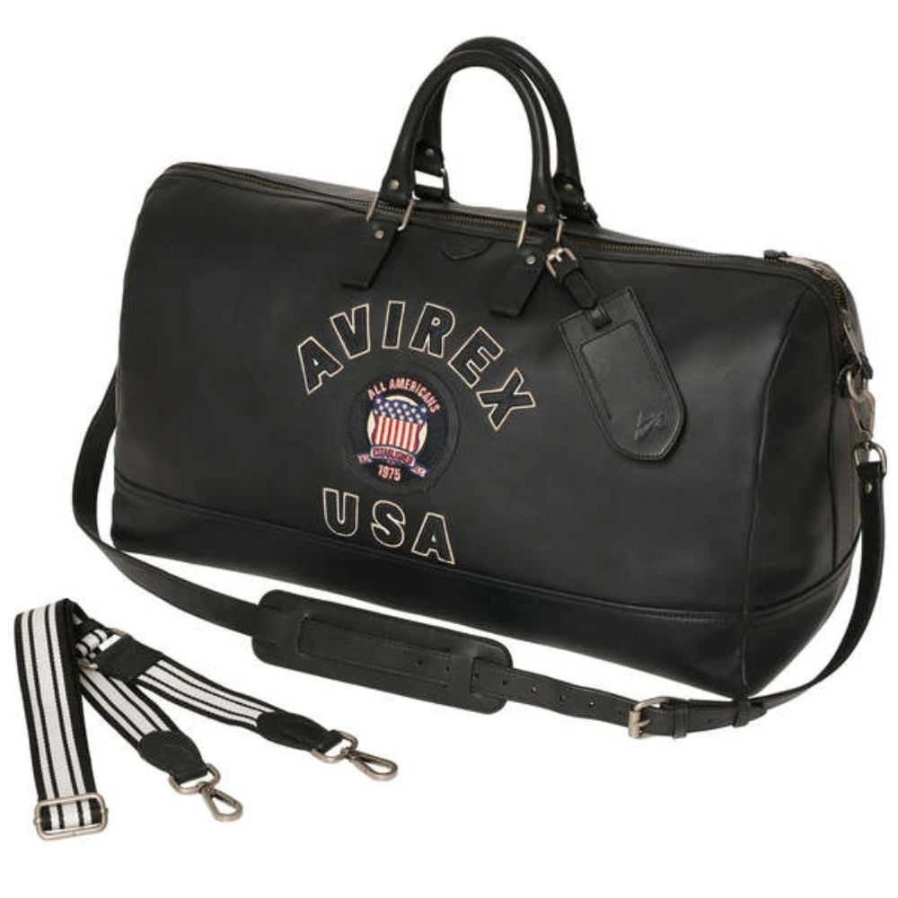 Avirex Duffle Black Genuine Leather Bag, Handmade Leather Overnight Travel Bag