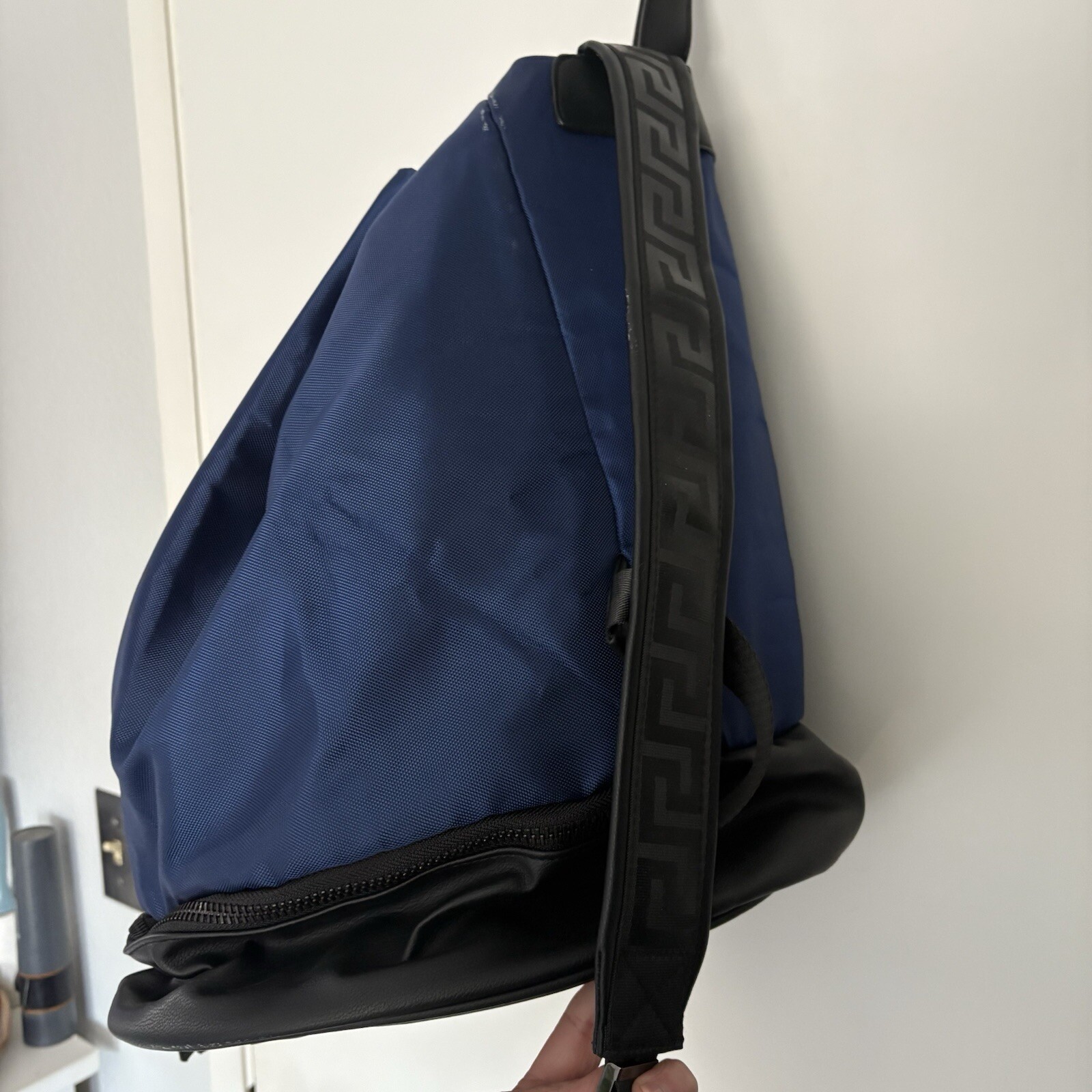 Versace Parfums Draw-string Large Navy Blue With Black Backpack Medusa Logo