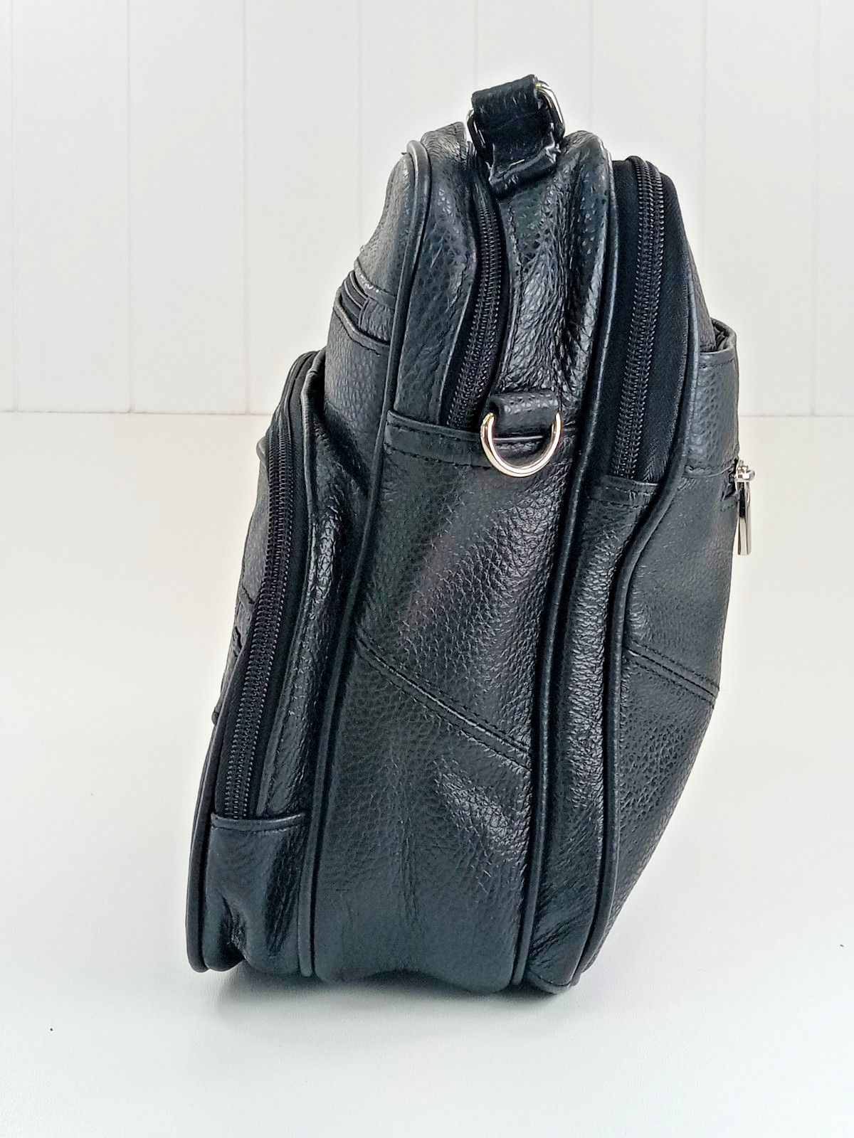 Men Leather Crossbody Bag Black Compact & Practical Everyday Use Multi Pockets