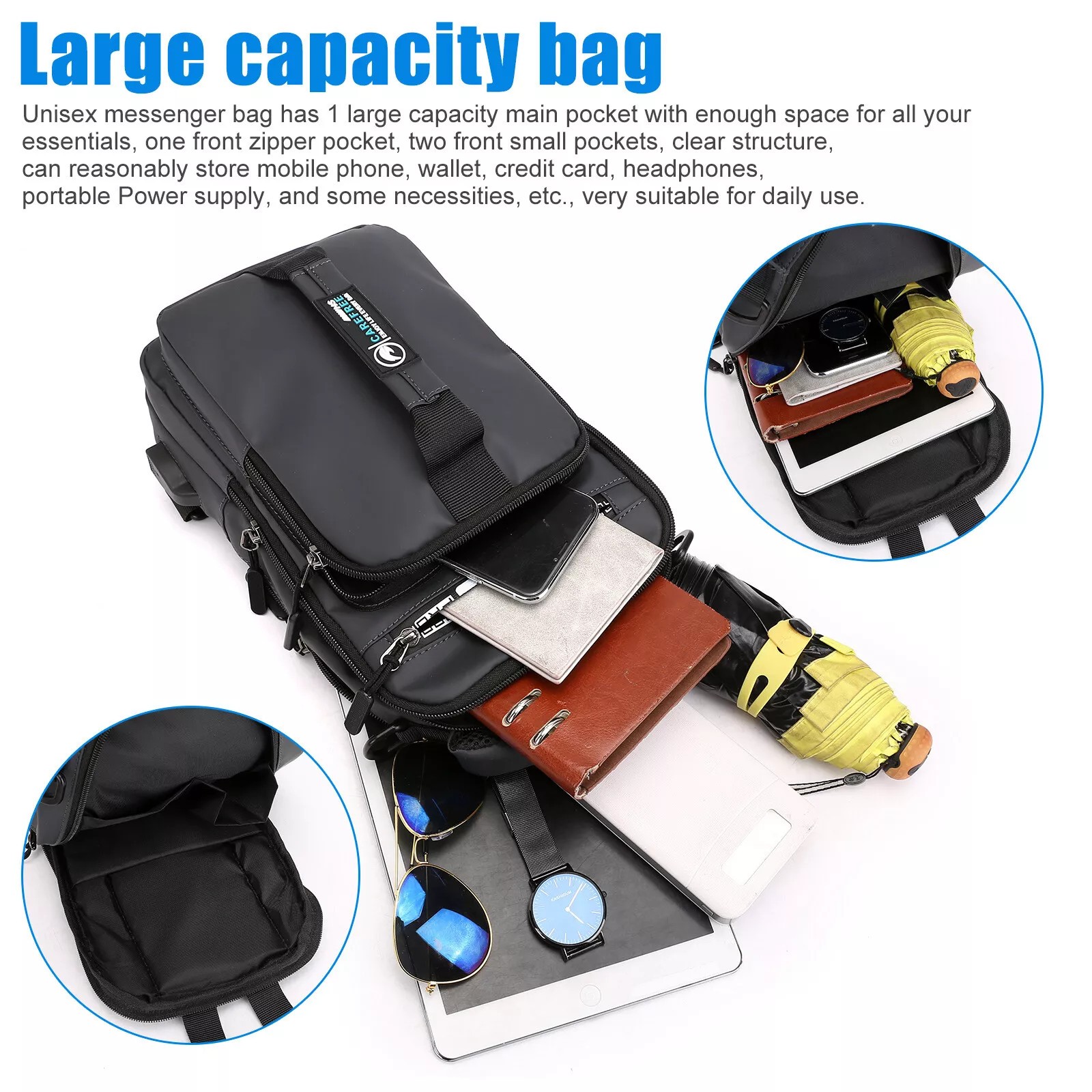 USB port anti-theft chest shoulder messenger backpack men’s sling crossbody bag