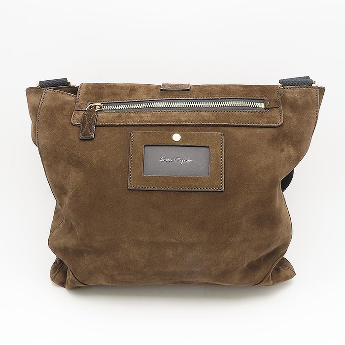 Salvatore Ferragamo Messenger Bag Shoulder Suede Belt Brown Vintage 38x30x13cm
