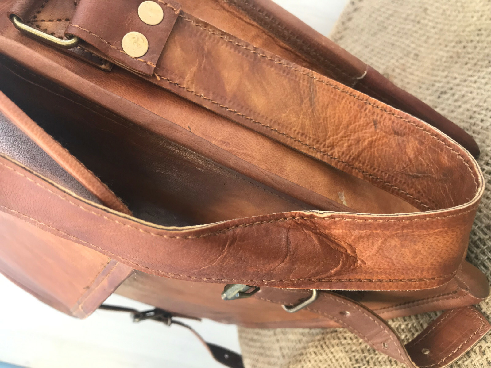 Vintage Camel Leather Men’s Case Shoulder Bag Messenger Documents Laptop Case