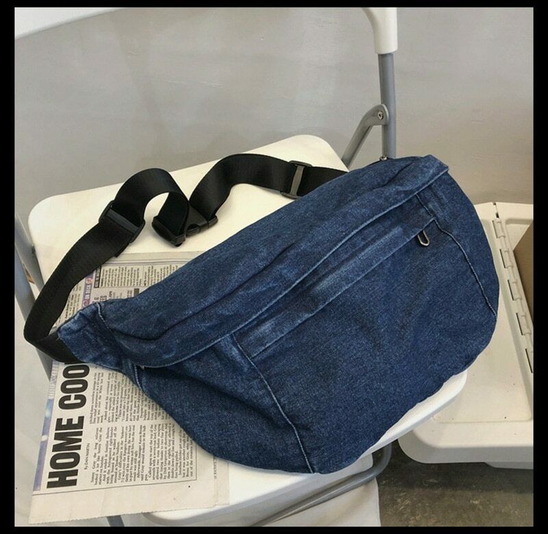 New Denim Large Capacity Crossbody Shoulder Bag Men Women Hip Hop Belt Bag