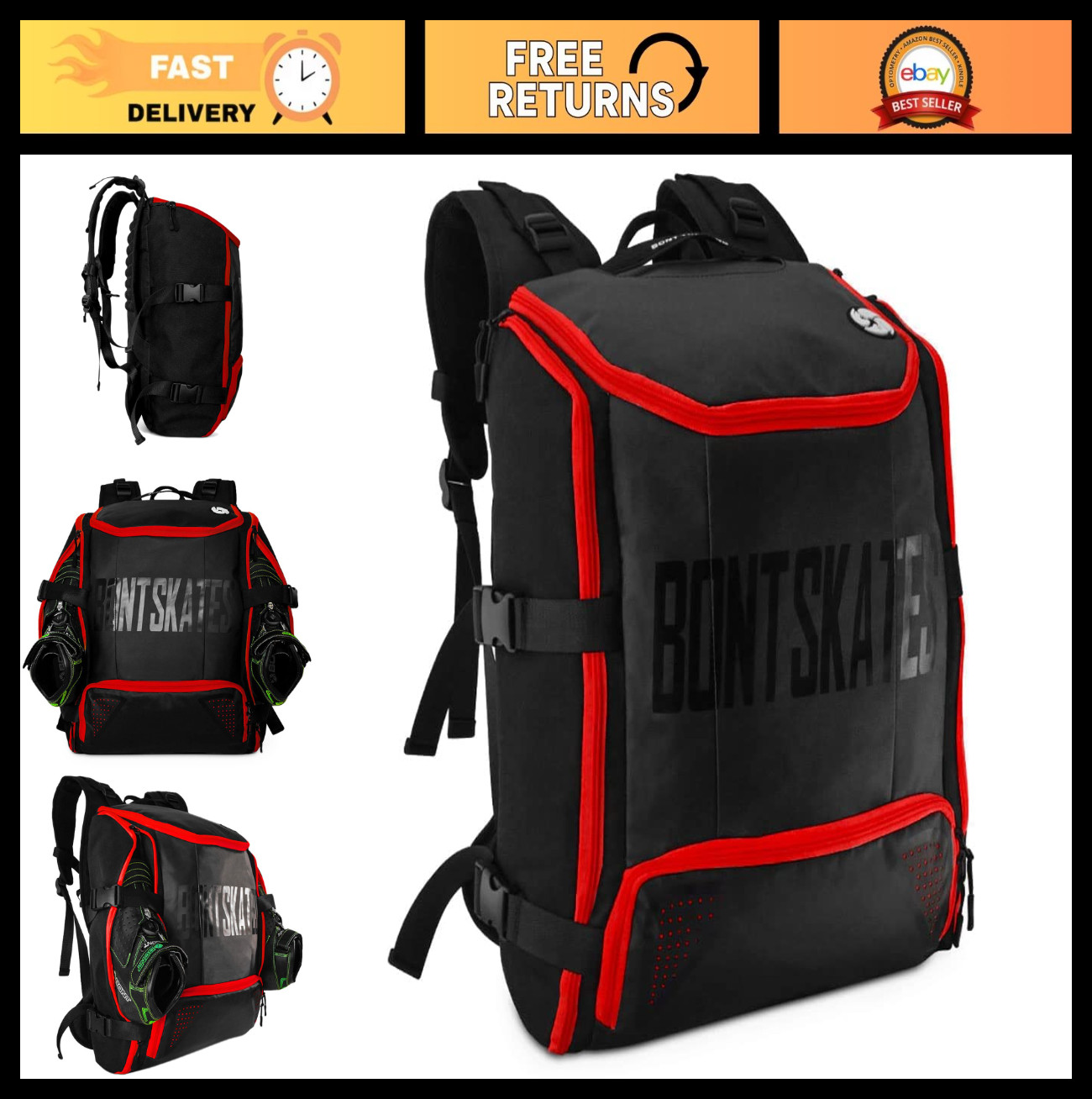 Multi-Sport Skate Backpack Travel Bag for Inline, Ice, Quad & Speed Skating