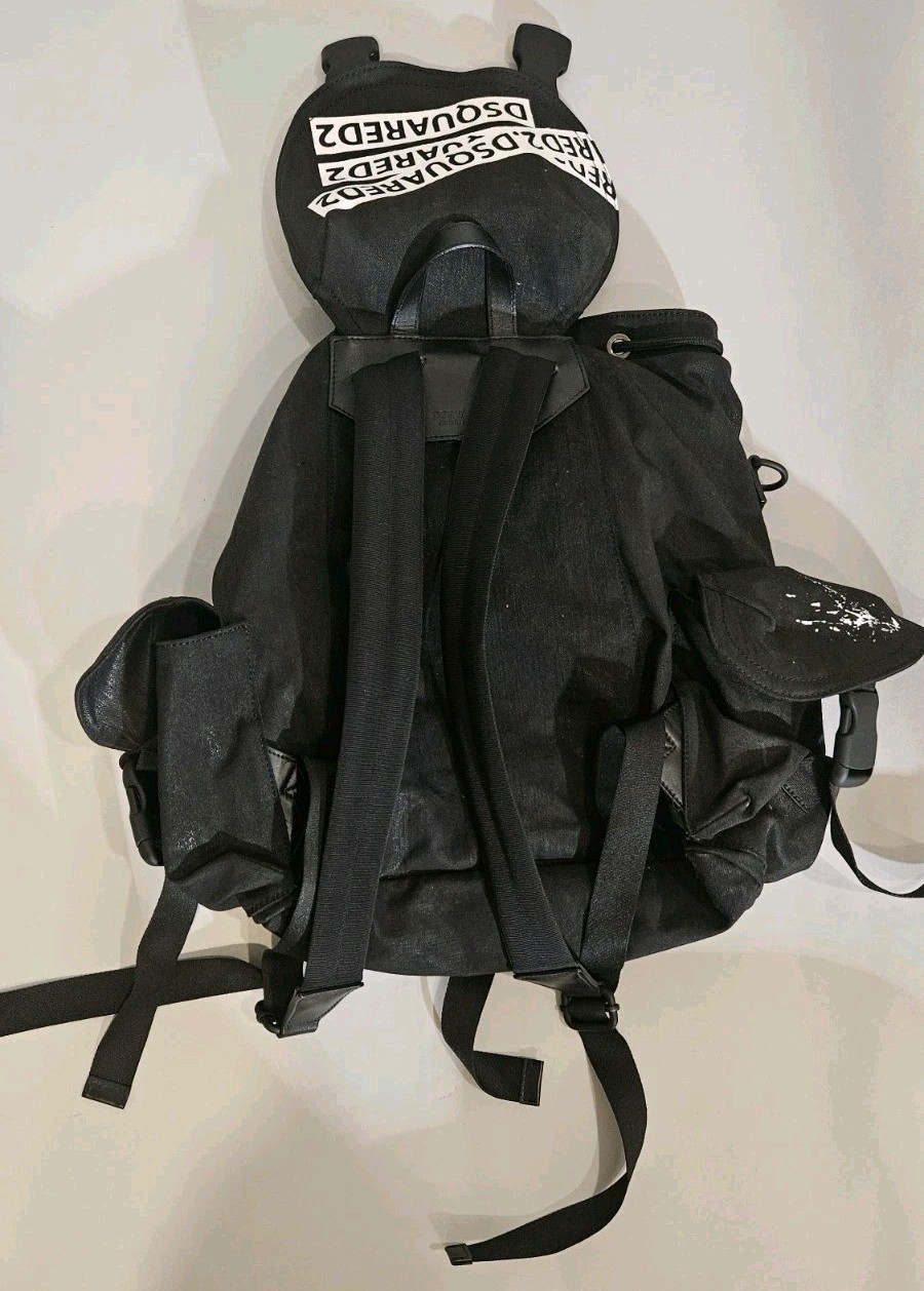 DSQUARED2 Black Graphic Print Backpack Buckle Drawstring, Adjustable Strap