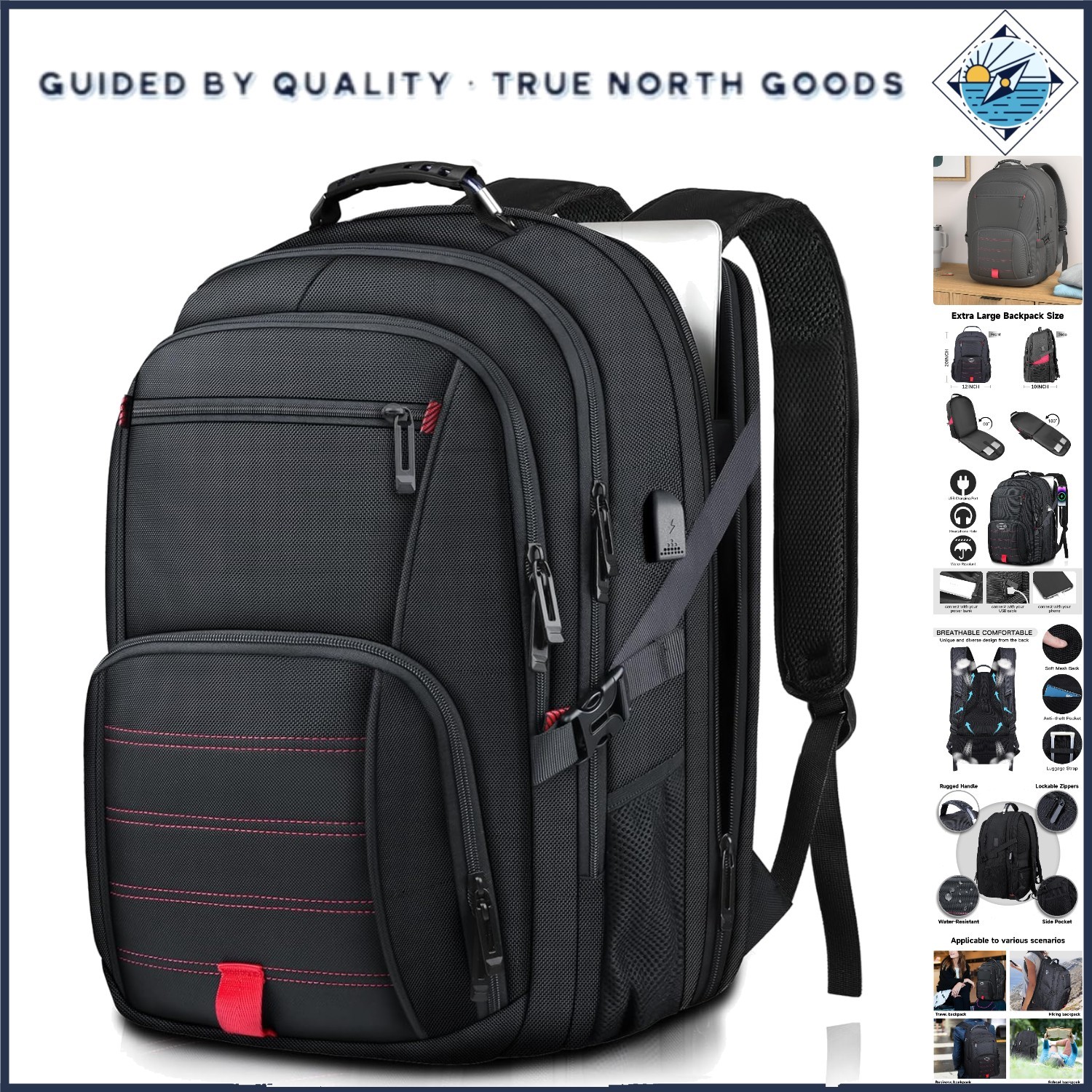 Travel Backpack Extra Large 50L Laptop Backpacks for Men Women Water Resistant