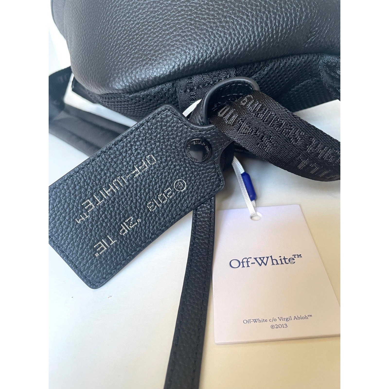 Off-White Industrial Strap Pebbled Leather Backpack Large Diagonal Stripe