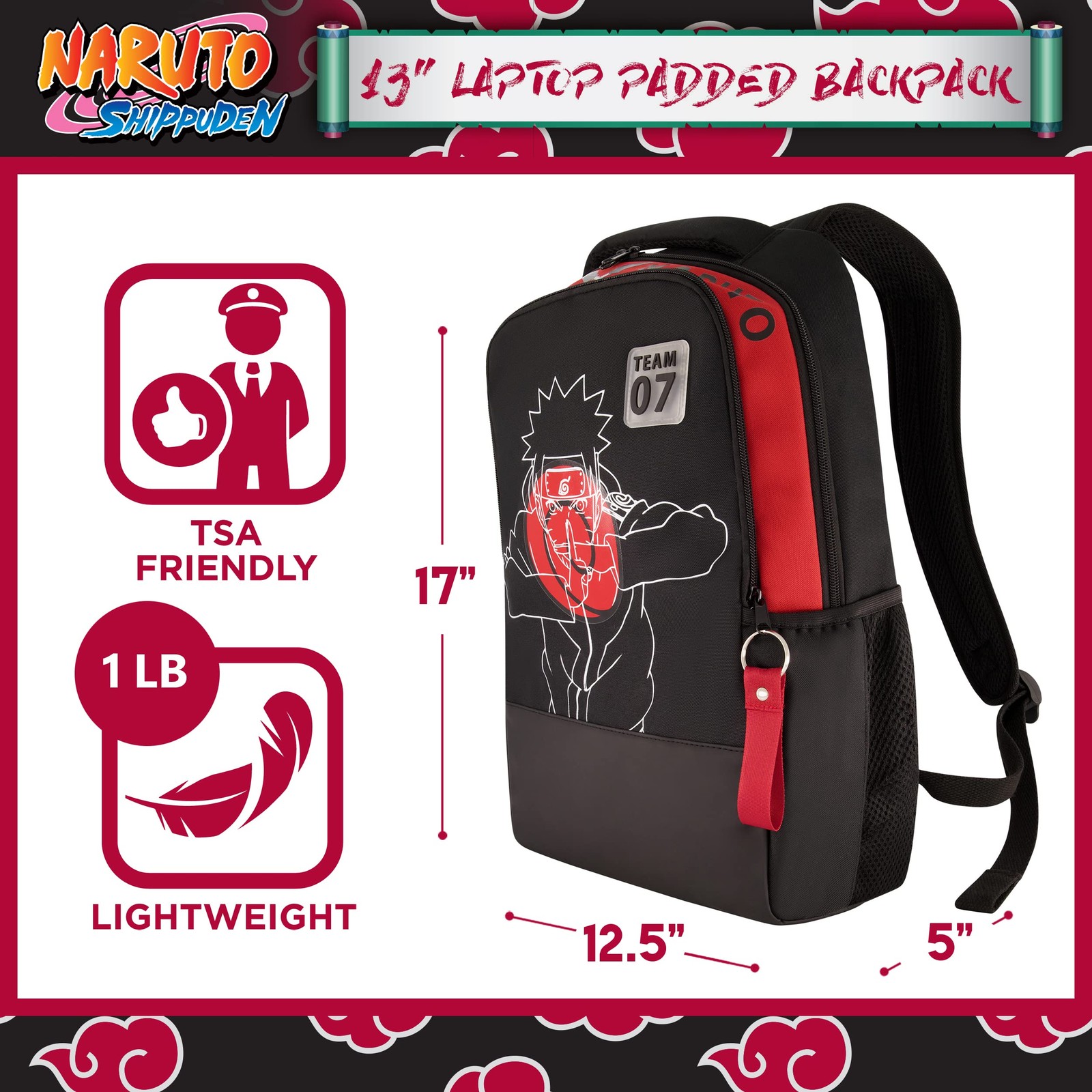 Naruto 15 Inch Sleeve Laptop Backpack, Padded Computer Bag for Commute or