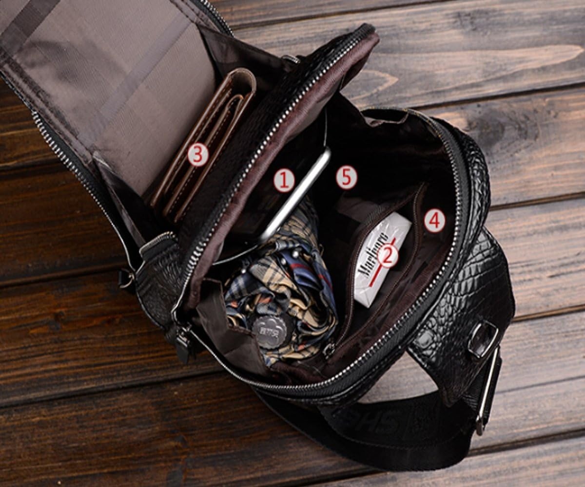 Men’s Leather Crocodile Pattern Sling Shoulder Bag Crossbody Bags Clutch Wallet