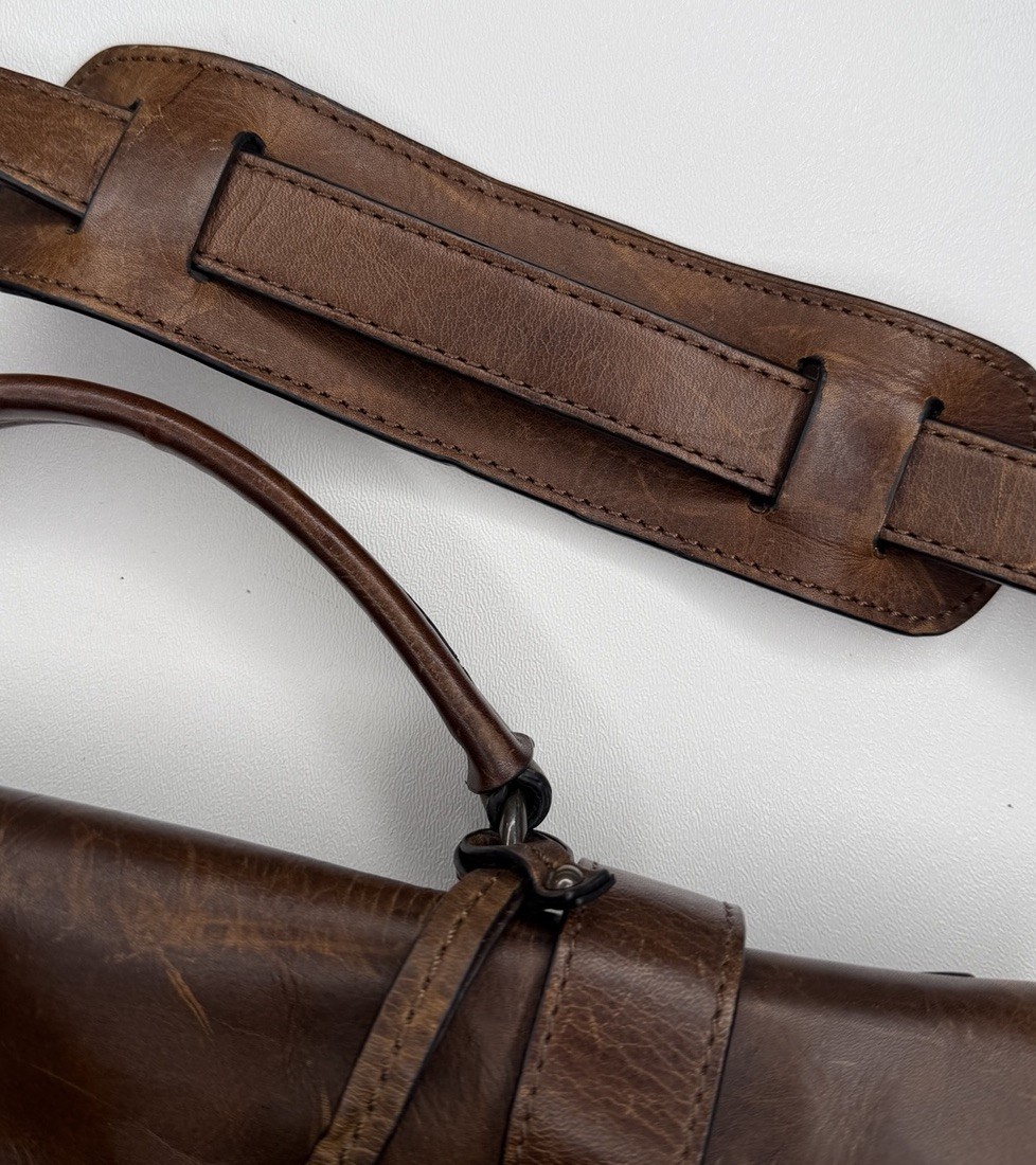 Frye Cognac Leather Logan Buckle Messenger Bag Laptop Utility Business Patina