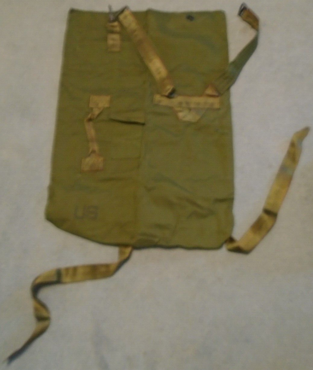 US Army Military Heavy Duty Nylon Duffle Bag Rucksack Backpack Green Vintage GUC