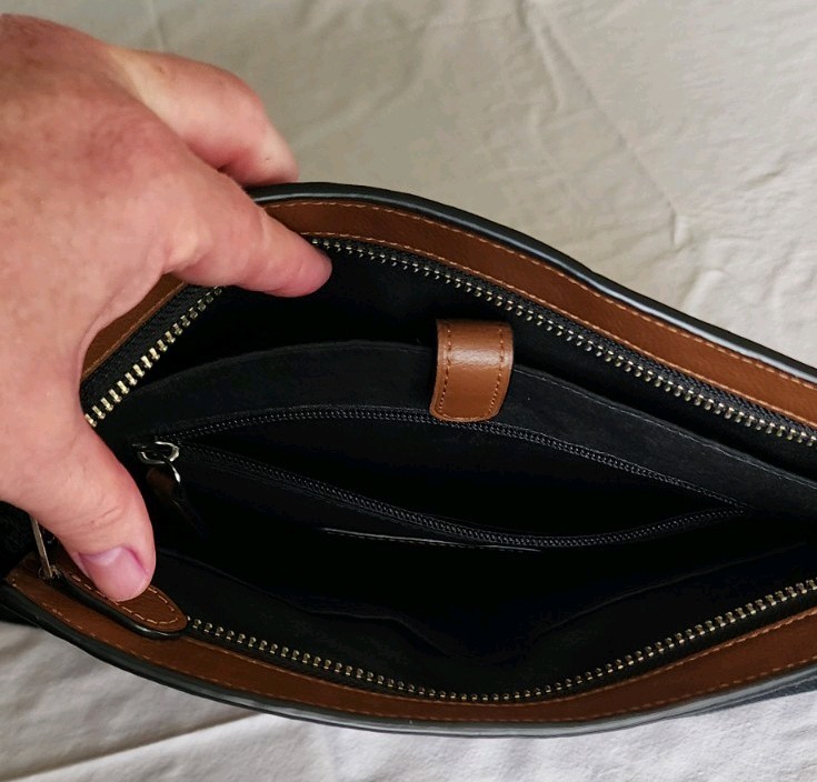 Coach Striped Messenger Bag Brown Black White Adjustable Strap