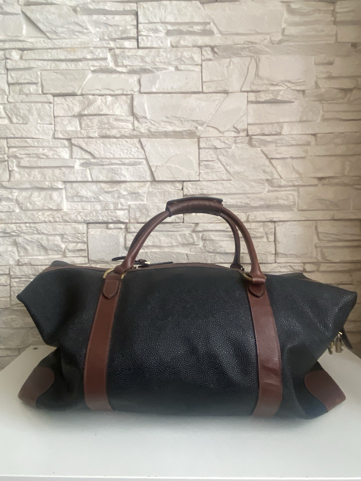 Mulberry Vintage Navy Scotchgrain Leather Zip Medium Weekend Carry Bag