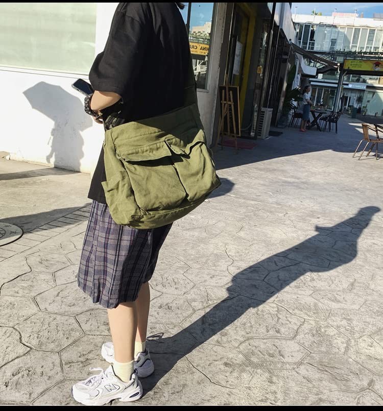 Canvas Messenger Bag Large Crossbody with Multiple Pockets Large, Green