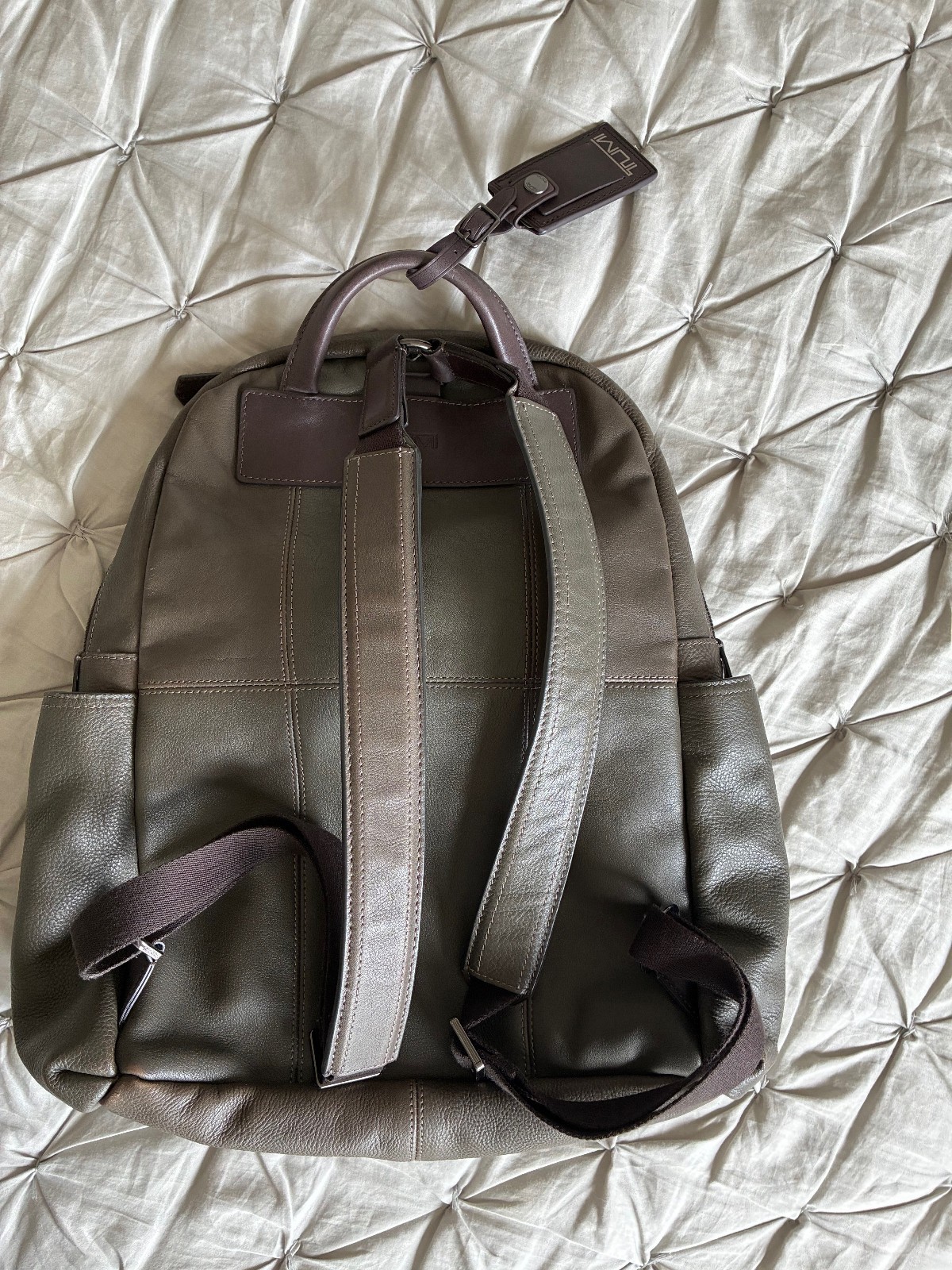 Tumi Olive With Brown Trim Pebbled Leather Backpack