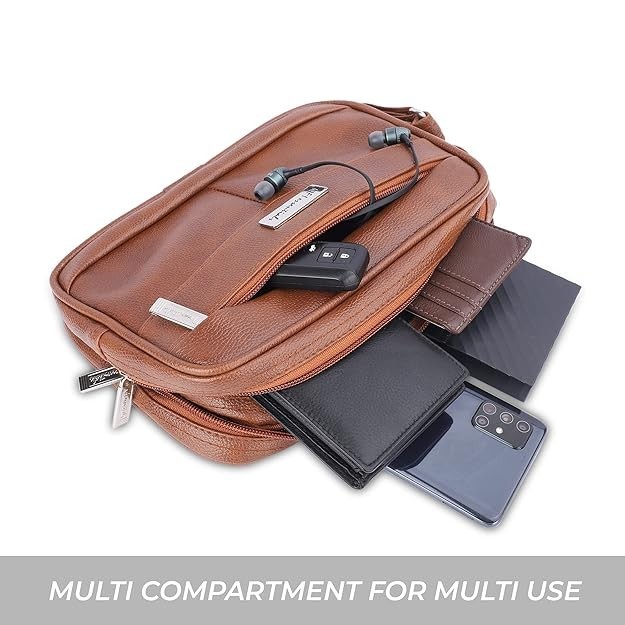 NFI essentials Mens Pouch Multipurpose Leather Toiletry Bag Money Carrying 2pcs