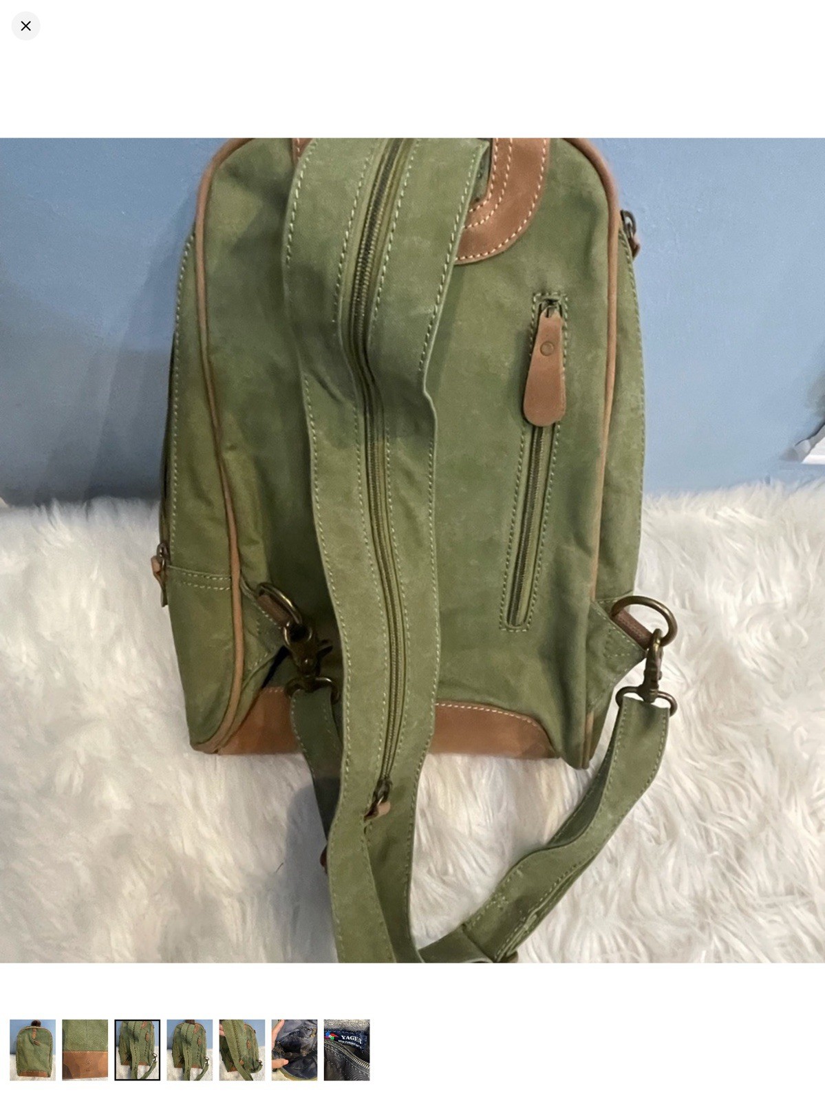 Vintage Yager Taiwan Green Brown Suede Multi Way Sling Backpack Crossbody Bag