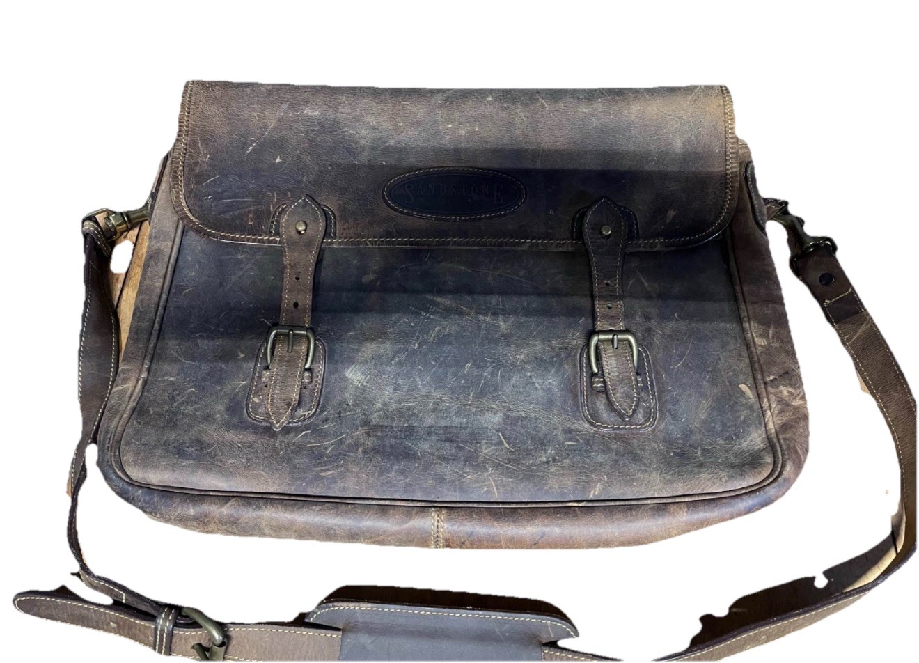 Franklin Covey Sandstone Distressed Brown Leather Messenger Bag Made In England