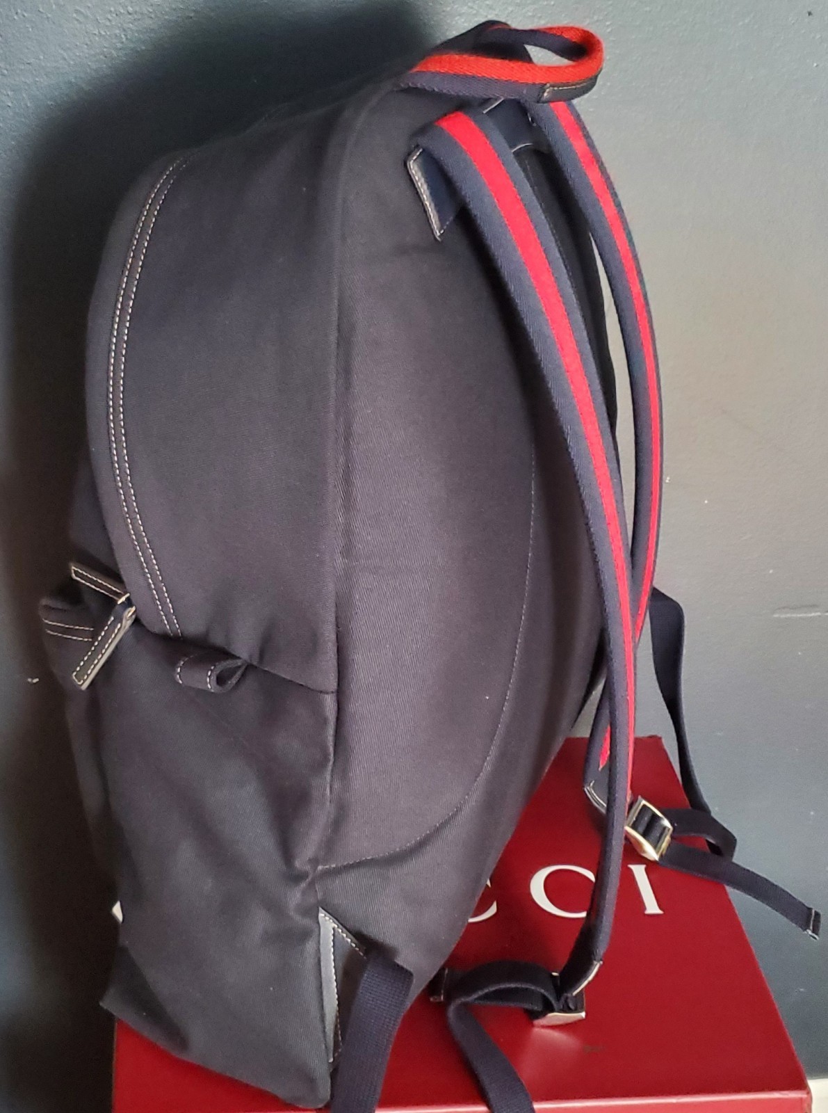 NEW AUTHENTIC GUCCI LARGE CANVAS AND LEATHER LOGO PRINT BACKBACK