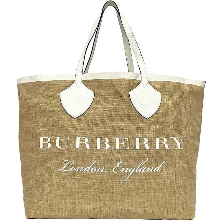 Burberry Tote Bag ec-23272 White Natural Beige 40725041 Good Condition Raffia