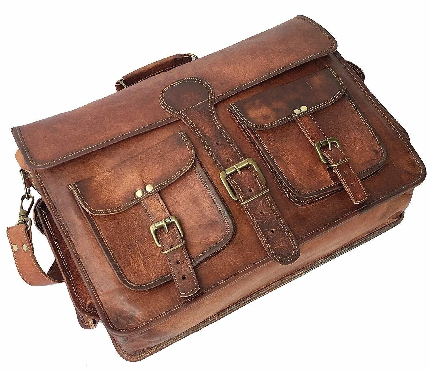 Men’s New Genuine Vintage Leather Messenger Laptop Briefcase Satchel Brown Bag