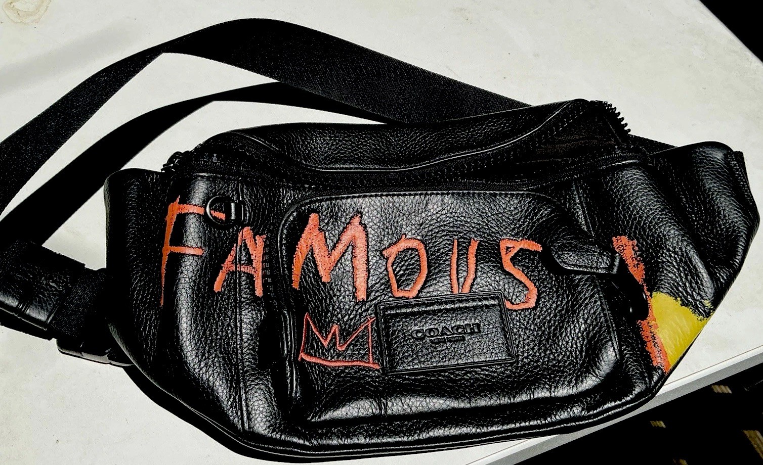Coach x Jean-Michel Basquiat Black Leather Fanny Pack Cross Body Bag Famous