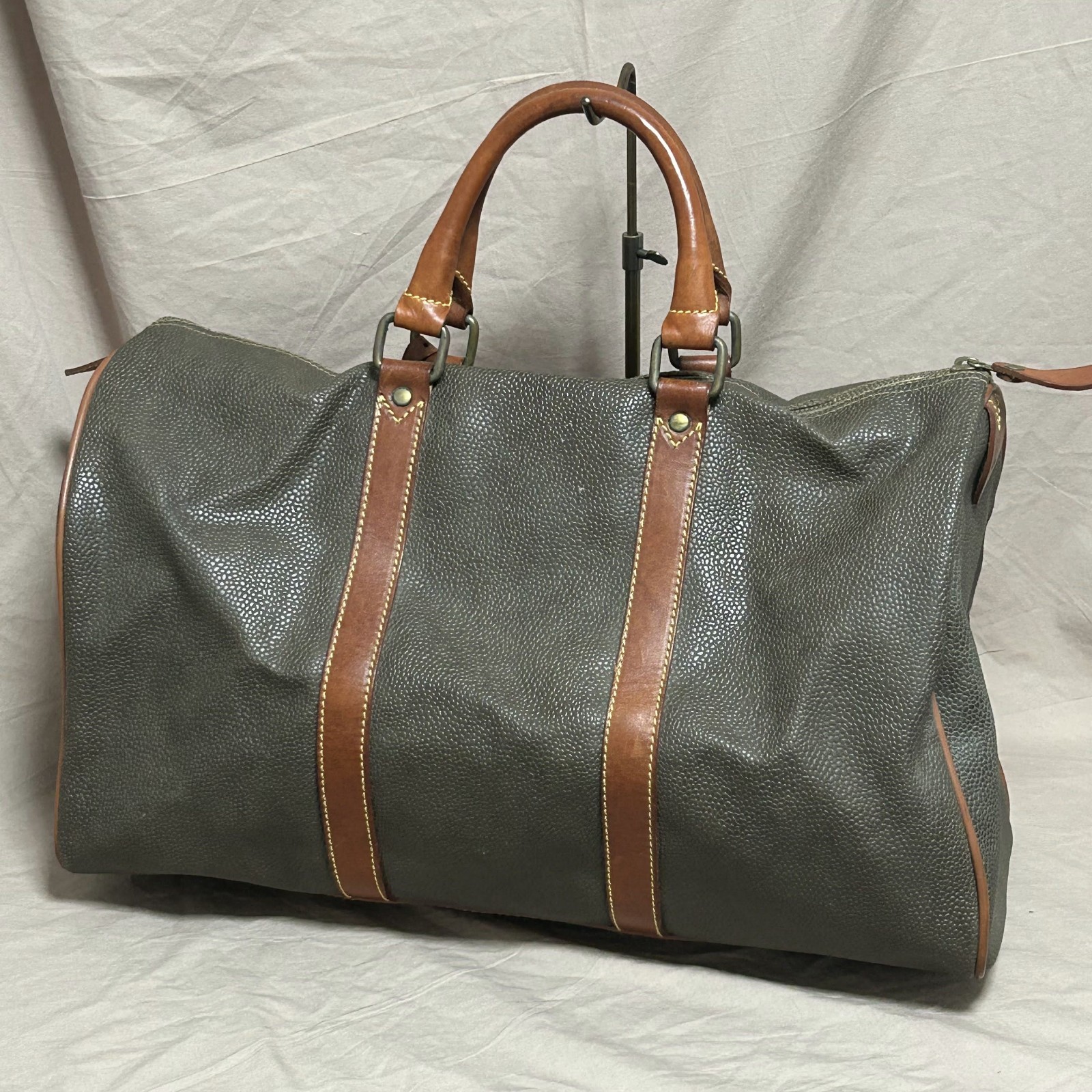 Vintage Mulberry England Scotchgrain Clipper Holdall Weekender Bag Green from JP