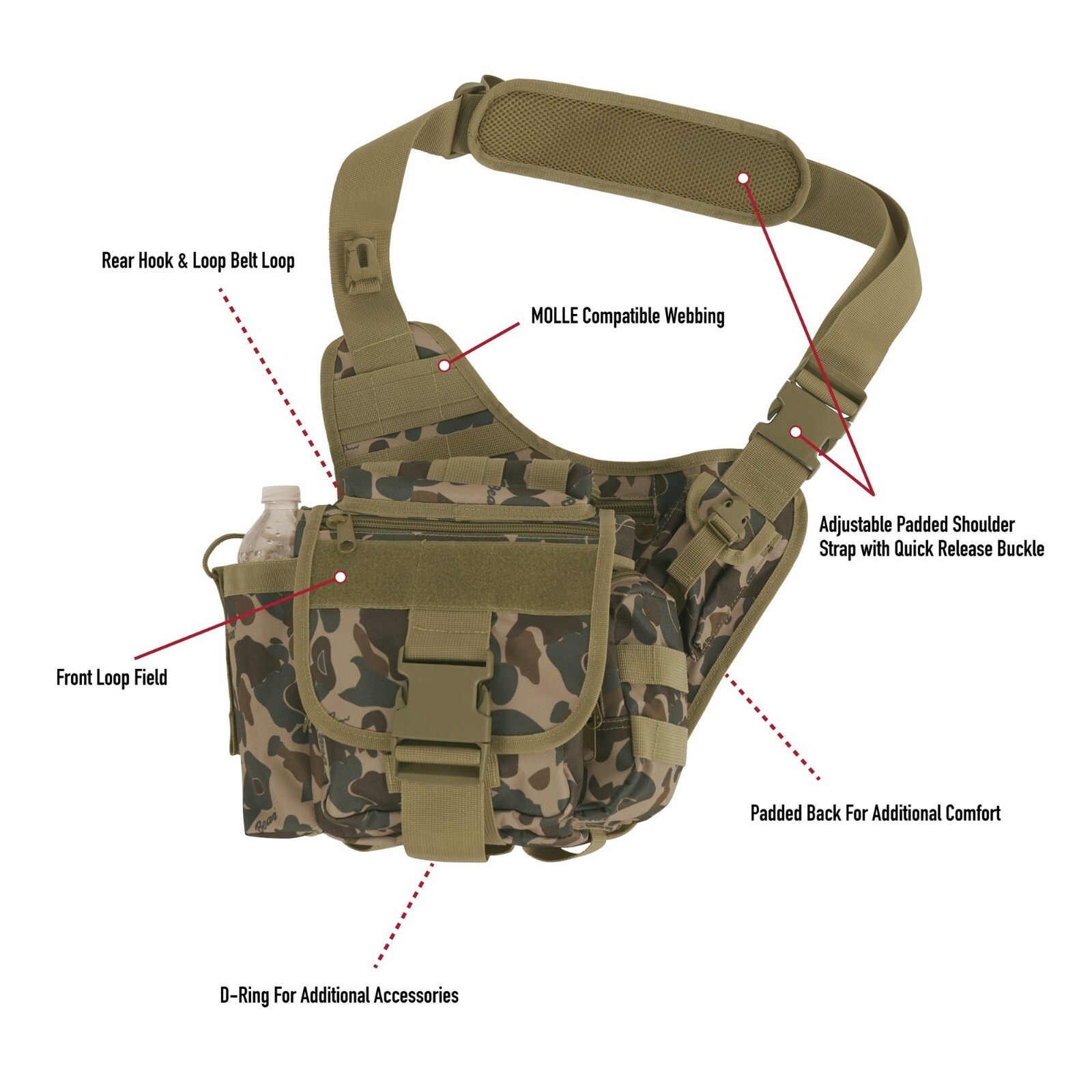 Advanced Tactical Hipster Sling Cross Body Bag Messenger MOLLE Camo Travel Pack