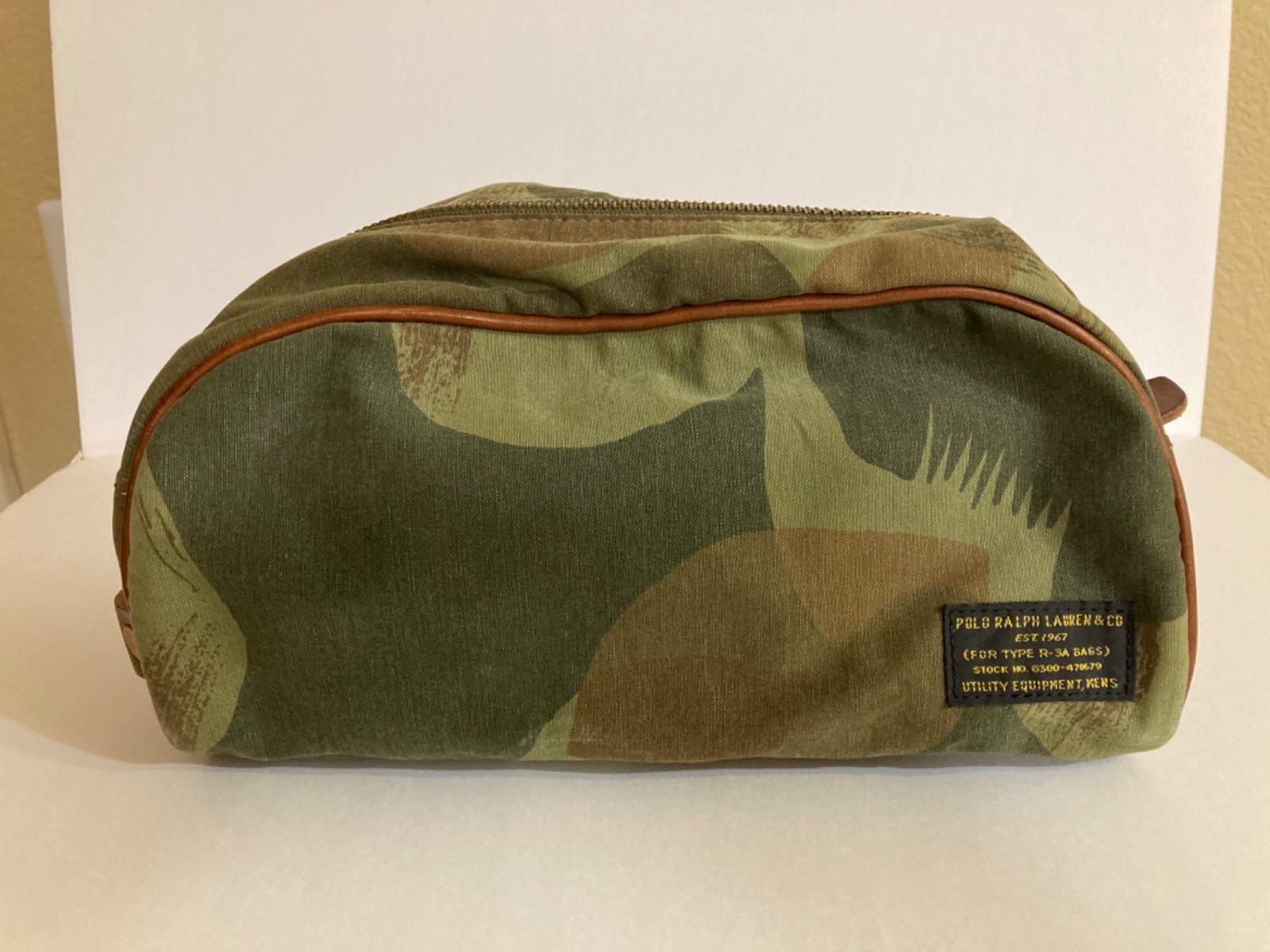 New Polo Ralph Lauren Green Brown Camo Toiletry Travel Bag 10”x5”x5”