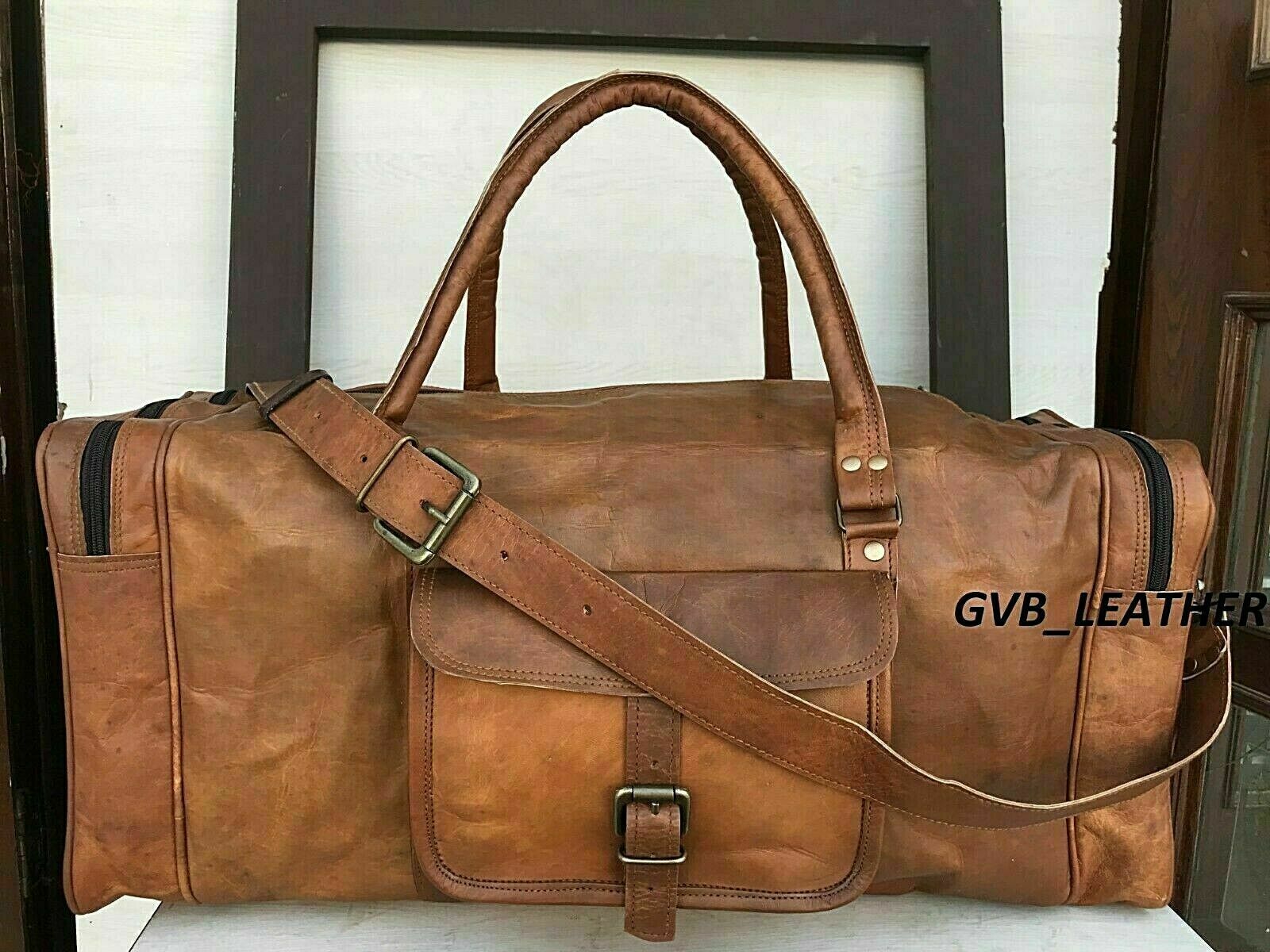 Leather Vintage Travel Gym Bag Weekend Overnight Duffle by leather bag seller