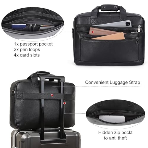 Men’s Leather Briefcase for 16″ Laptop Waterproof Crossbody Shoulder