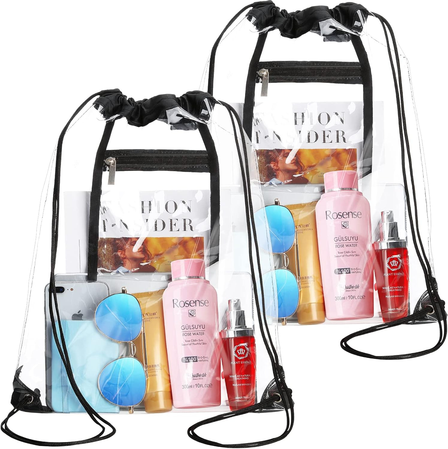2 PACK Clear Drawstring Bag Stadium Approved, See through PVC