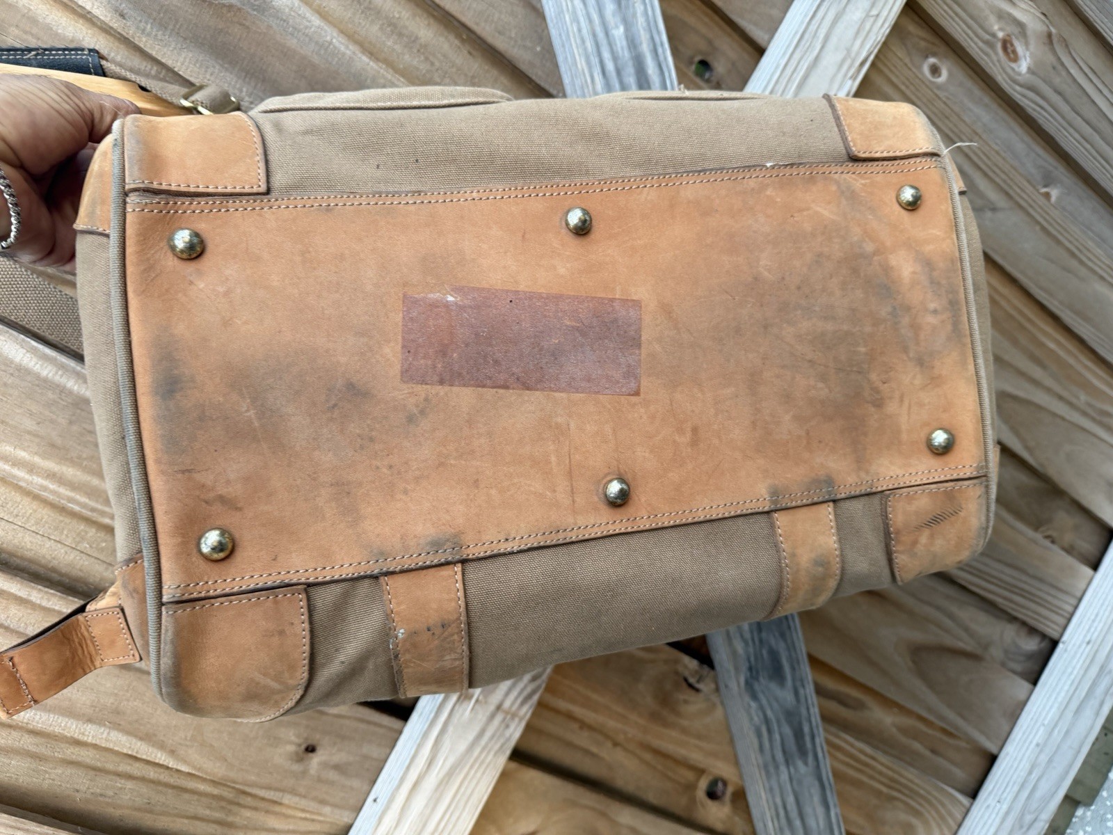 Orvis Canvas & Leather Zip Travel Duffle Bag Canvas Leather Large Brown Khaki