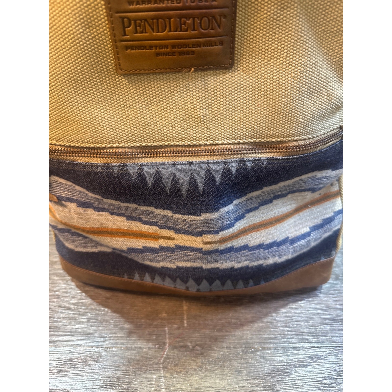 Pendleton Sante Fe Wool/Canvas/Leather Backpack Tan/Blue Native/Western/Aztec